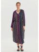 Shirt Collar Belt Detailed Purple Patterned Long Sleeve Dress 4449